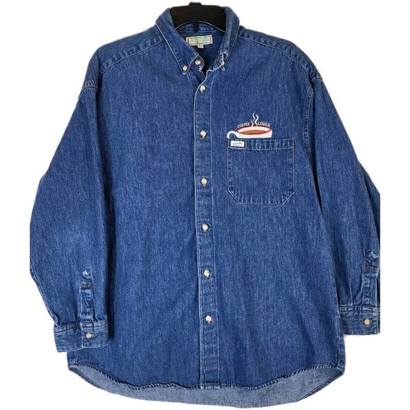 Guess Jeans Coffee Lover Button-Up Denim Shirt Women’s Large Georges Marciano - Picture 1 of 8